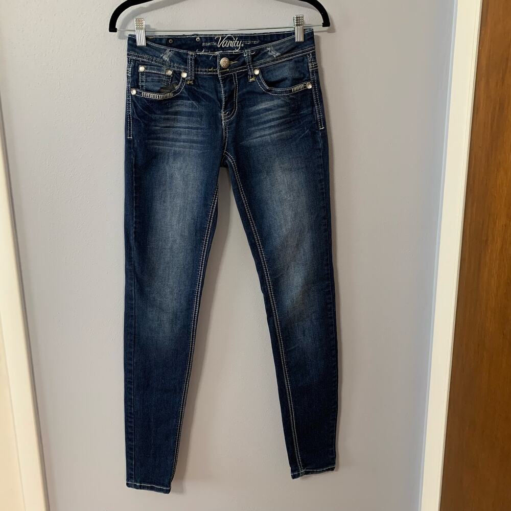 Premium Vanity Collection Women's Harlow Skinny Embellished Dark Blue Sz 27W/32L - Picture 2 of 16